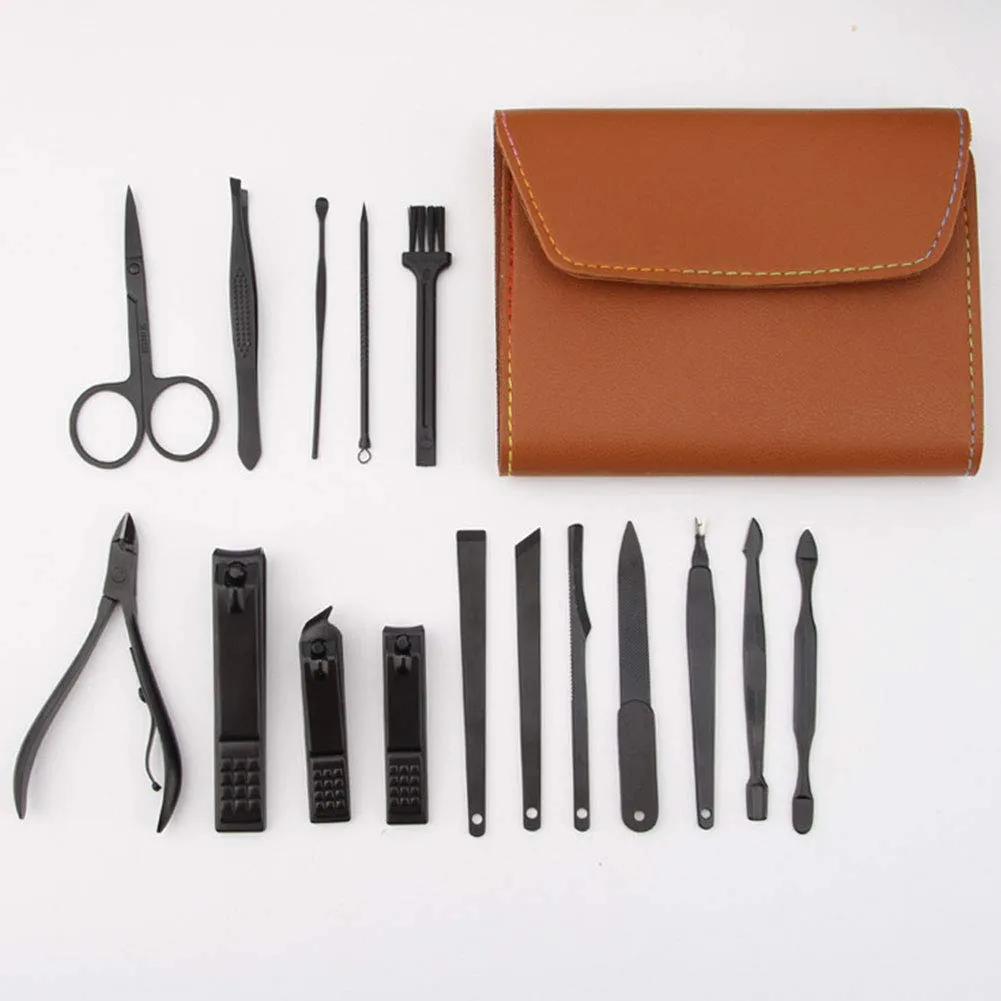 16 PCs Nail Clipper/Manicure & Pedicure Kit-Brown