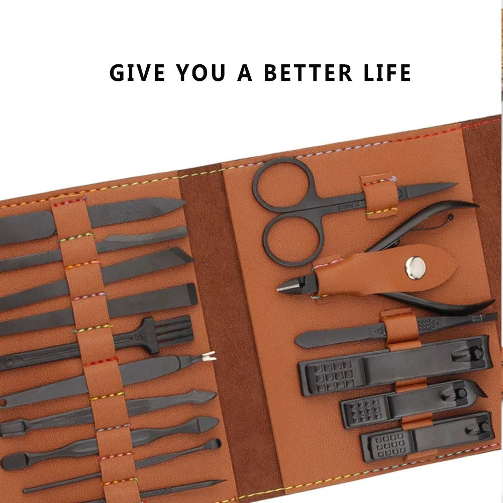 16 PCs Nail Clipper/Manicure & Pedicure Kit-Brown