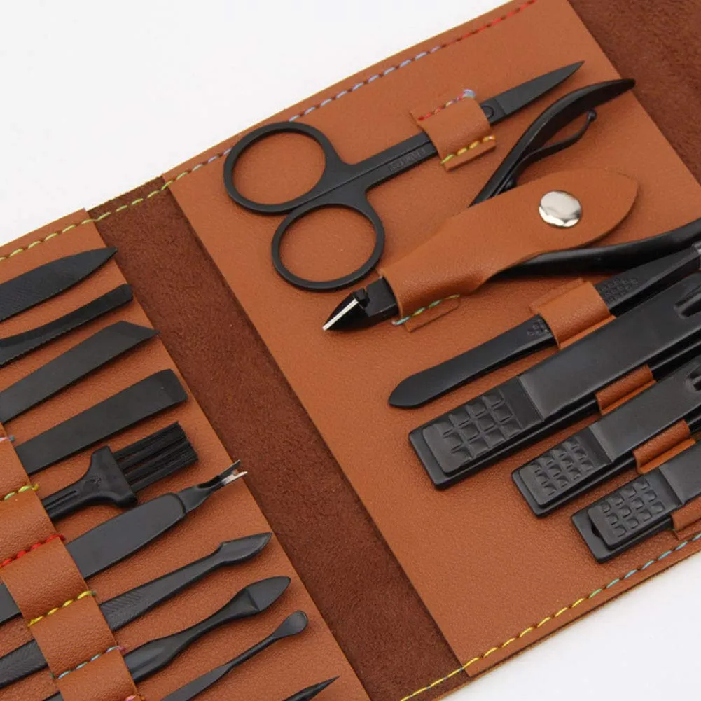 16 PCs Nail Clipper/Manicure & Pedicure Kit-Brown