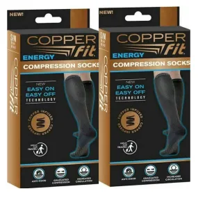 2 Pair Copper Fit Easy On Easy Off Compression Socks - Unisex -BLACK