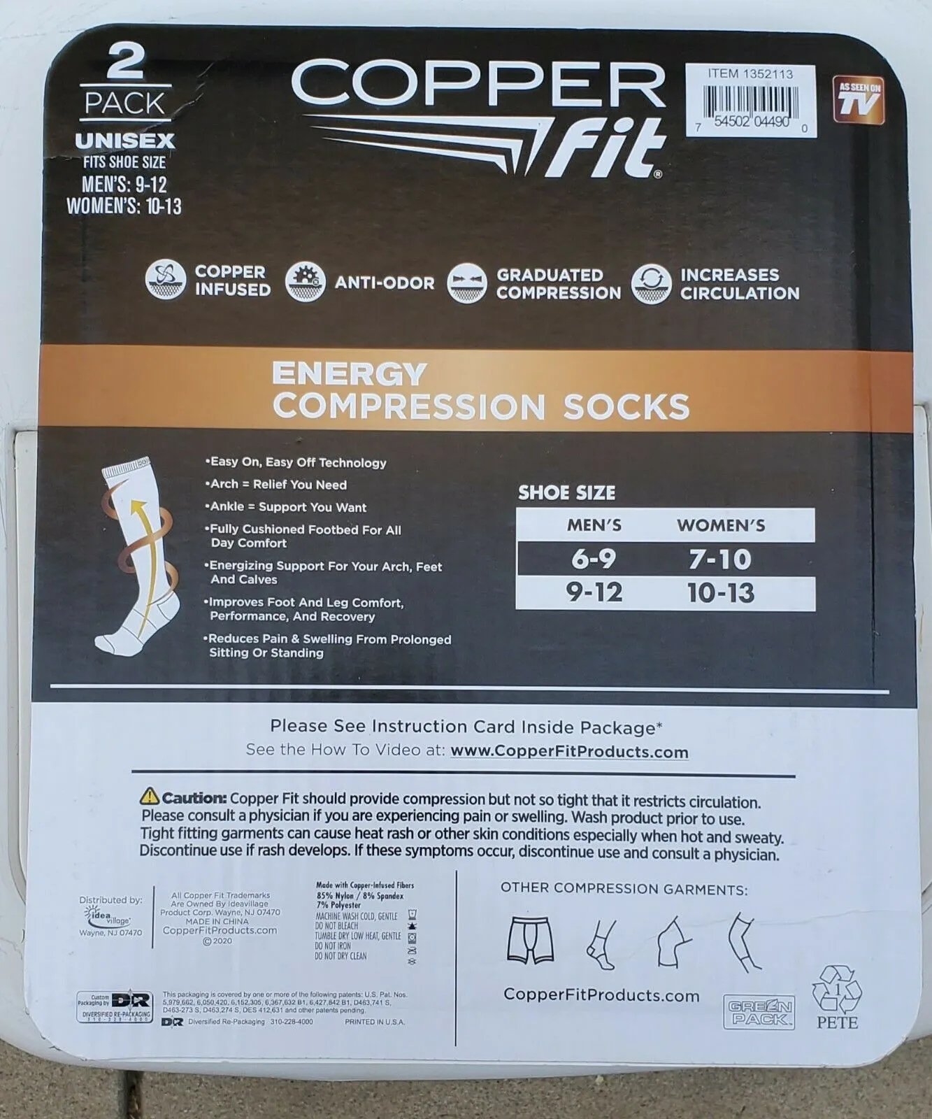 2 Pair Copper Fit Energy Compression Socks in White
