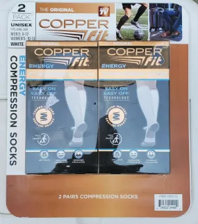 2 Pair Copper Fit Energy Compression Socks in White