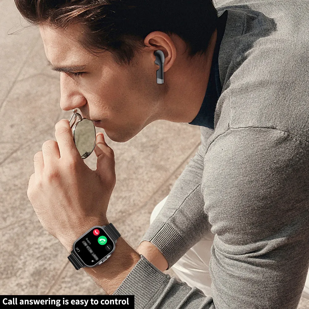 2.01" Headset 2 in 1 Smart Watch BT Call Blue Tooth Headphones Watches Heart Rate Sport Fitness Bracelet TWS Earphone Smartwatch