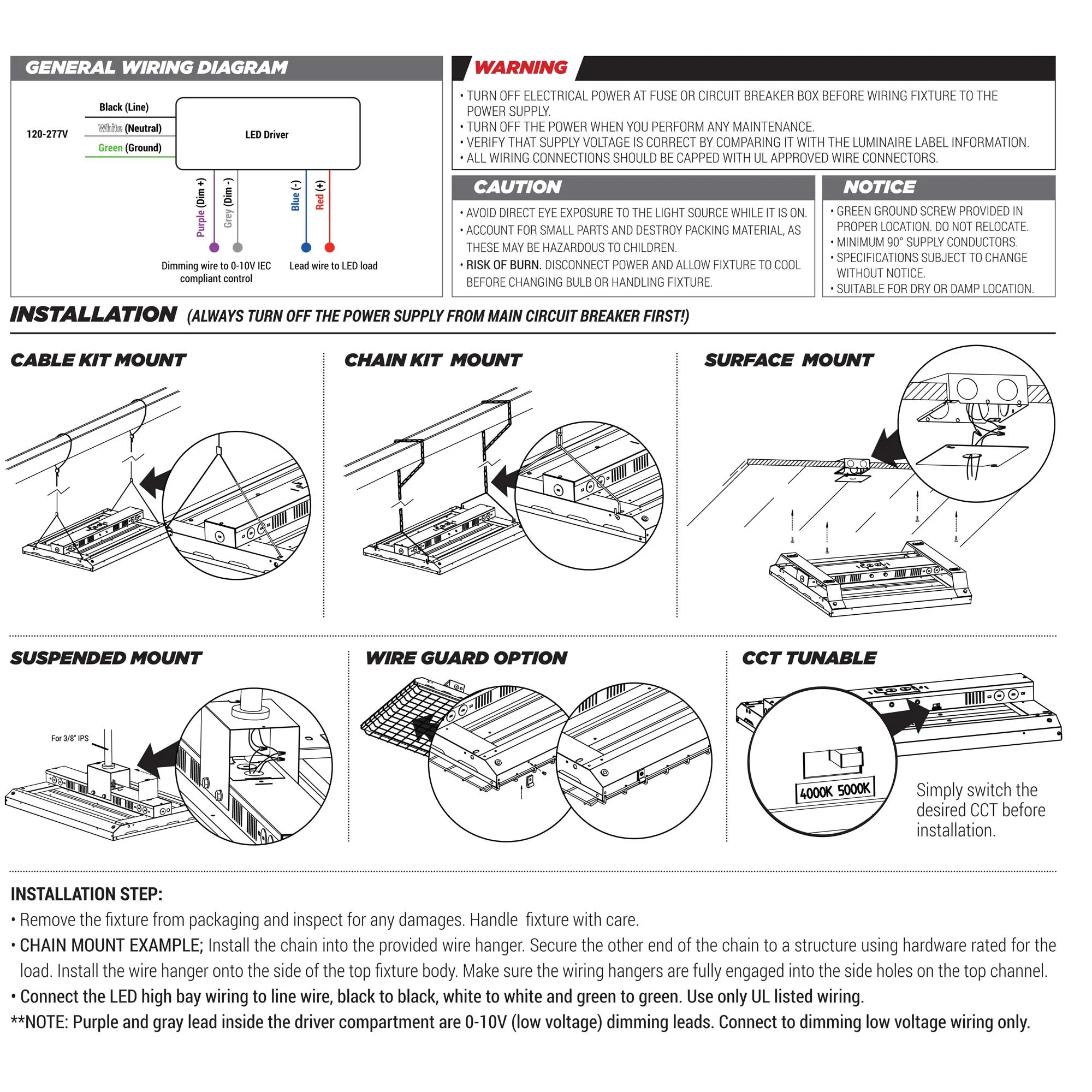 300W 2CCT Selectable 4-foot LED Linear High Bay Light