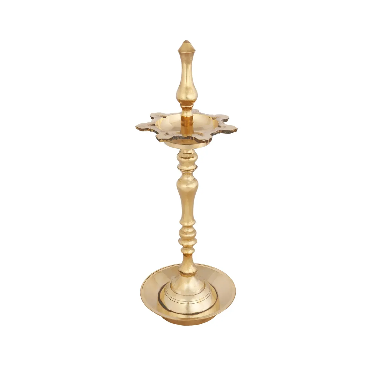 7 Face Lamp - 14 x 7 Inches | Brass Vilakku/ Karaikudi Seven Face Kuthu Vilakku for Pooja/ 980 Gms Approx