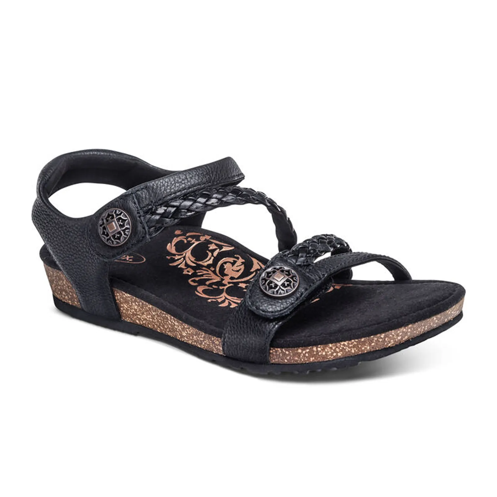 Aetrex Jillian Braided Backstrap Sandal (Women) - Black