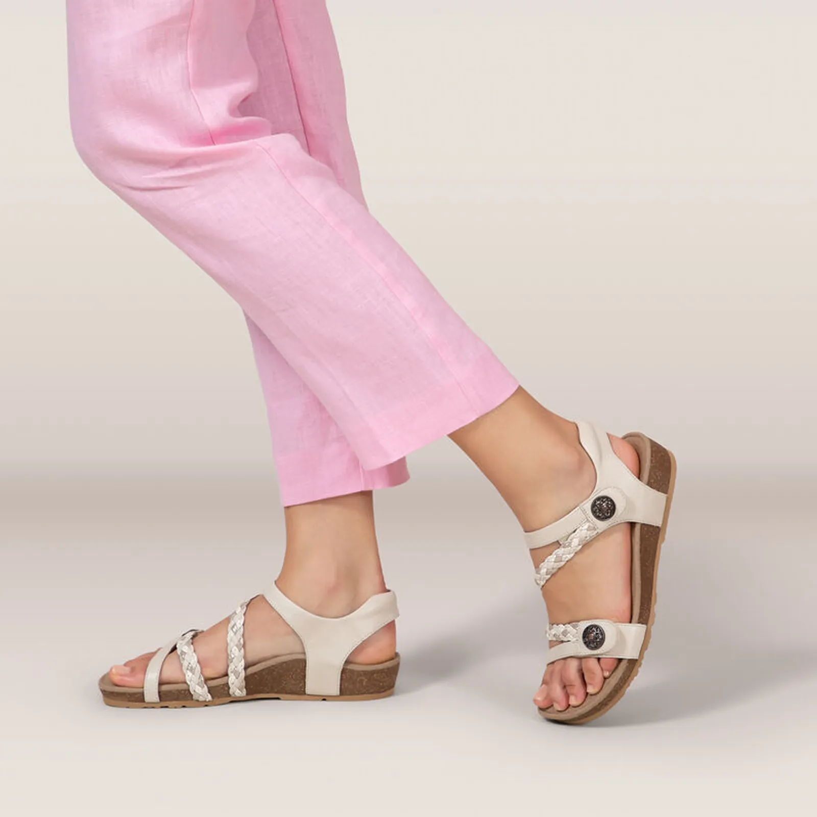 Aetrex Jillian Braided Backstrap Sandal (Women) - Ivory