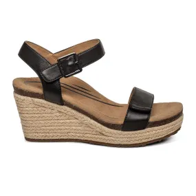 Aetrex Sydney Wedge Sandal (Women) - Black Leather