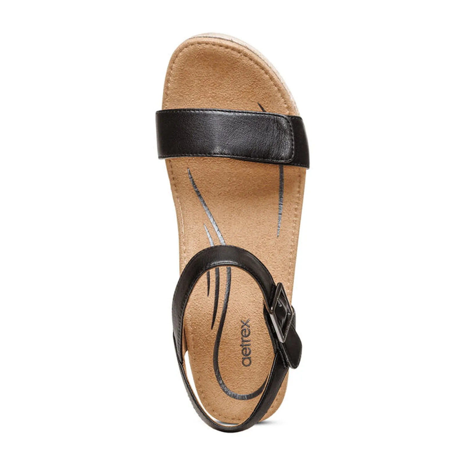 Aetrex Sydney Wedge Sandal (Women) - Black Leather