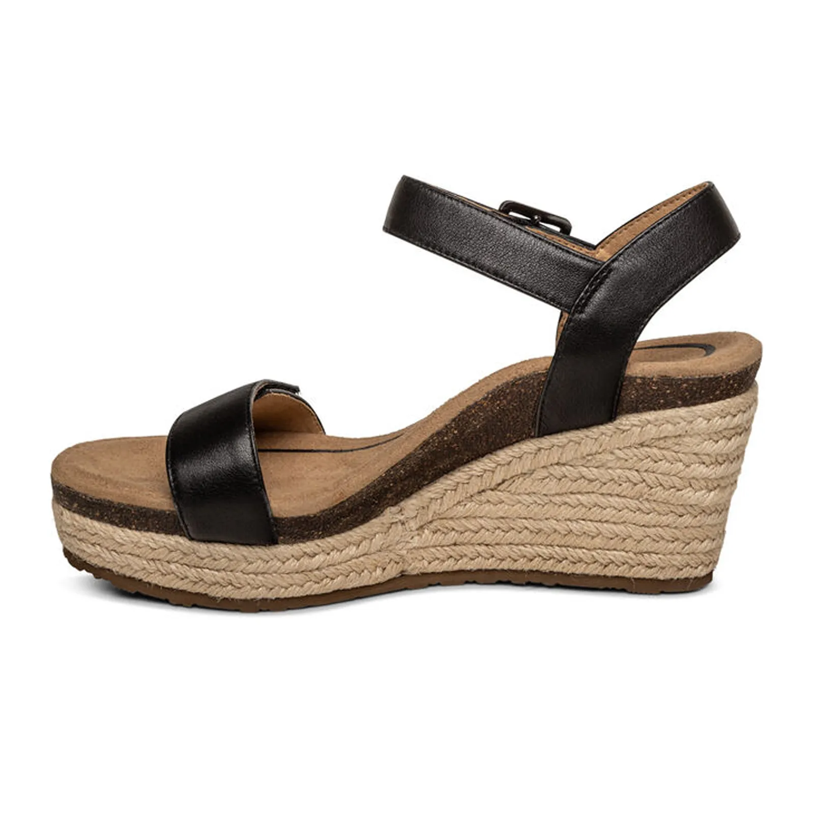 Aetrex Sydney Wedge Sandal (Women) - Black Leather