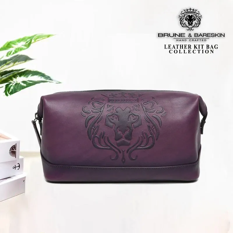 BRUNE & BARESKIN PURPLE COLOR KIT BAG WITH BARE SKIN LION LOGO EMBOSSED