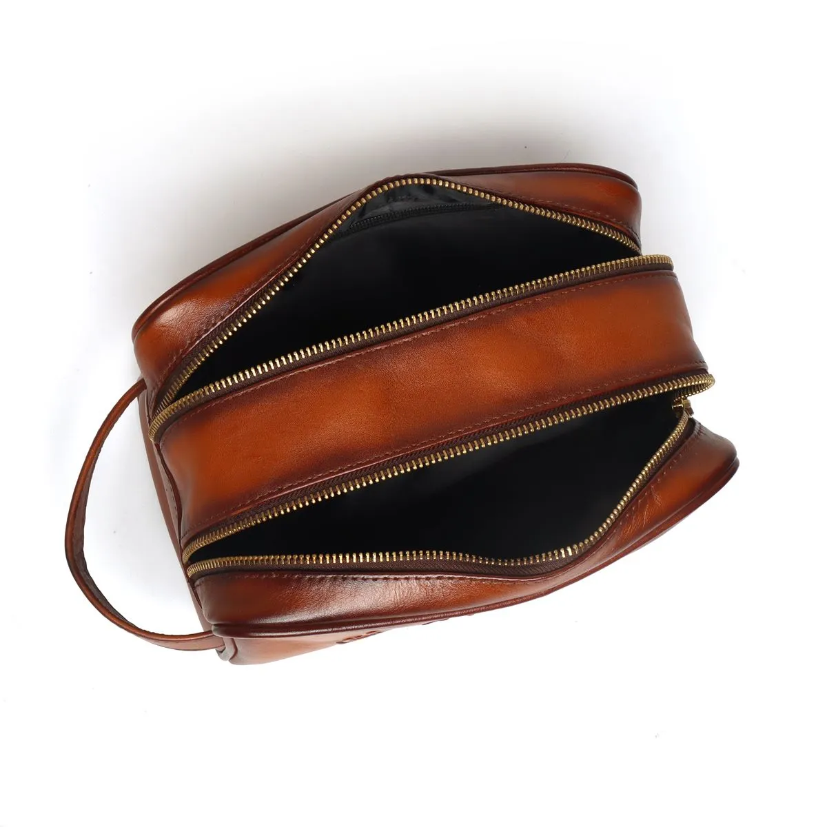 Brune & Bareskin Tan Color Leather Shaving Kit / Bathroom Kit