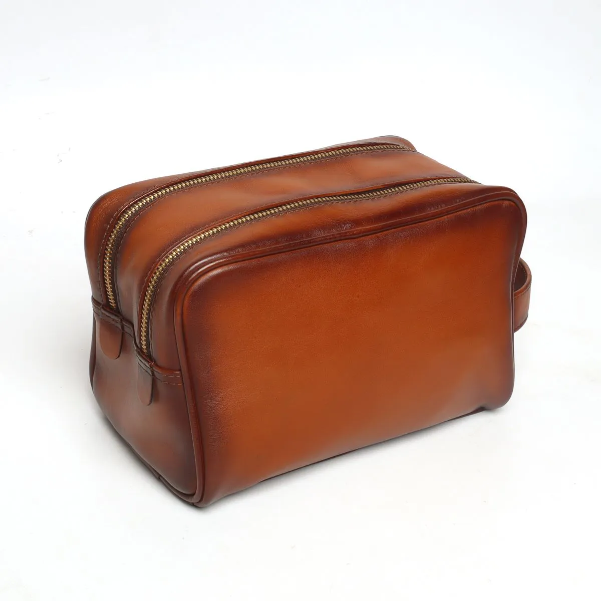 Brune & Bareskin Tan Color Leather Shaving Kit / Bathroom Kit