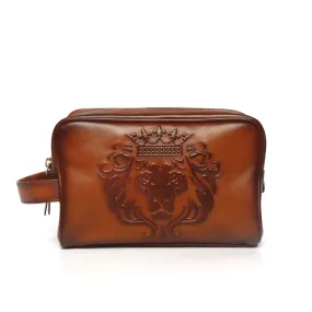 Brune & Bareskin Tan Color Leather Shaving Kit / Bathroom Kit