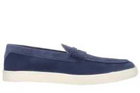 Brunello Cucinelli Mens Almond-Toe Slip-On Loafers in Deep Blue