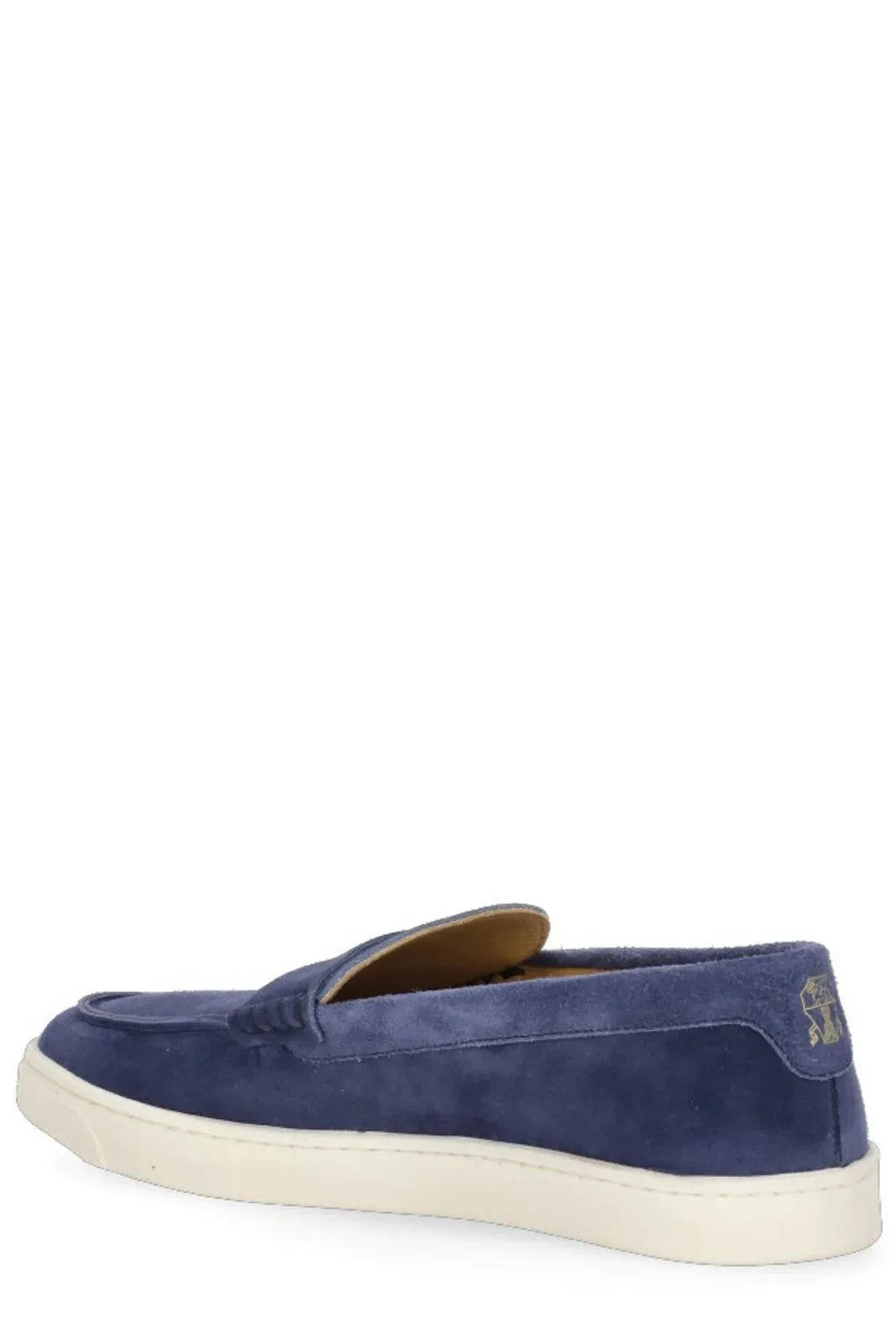 Brunello Cucinelli Mens Almond-Toe Slip-On Loafers in Deep Blue
