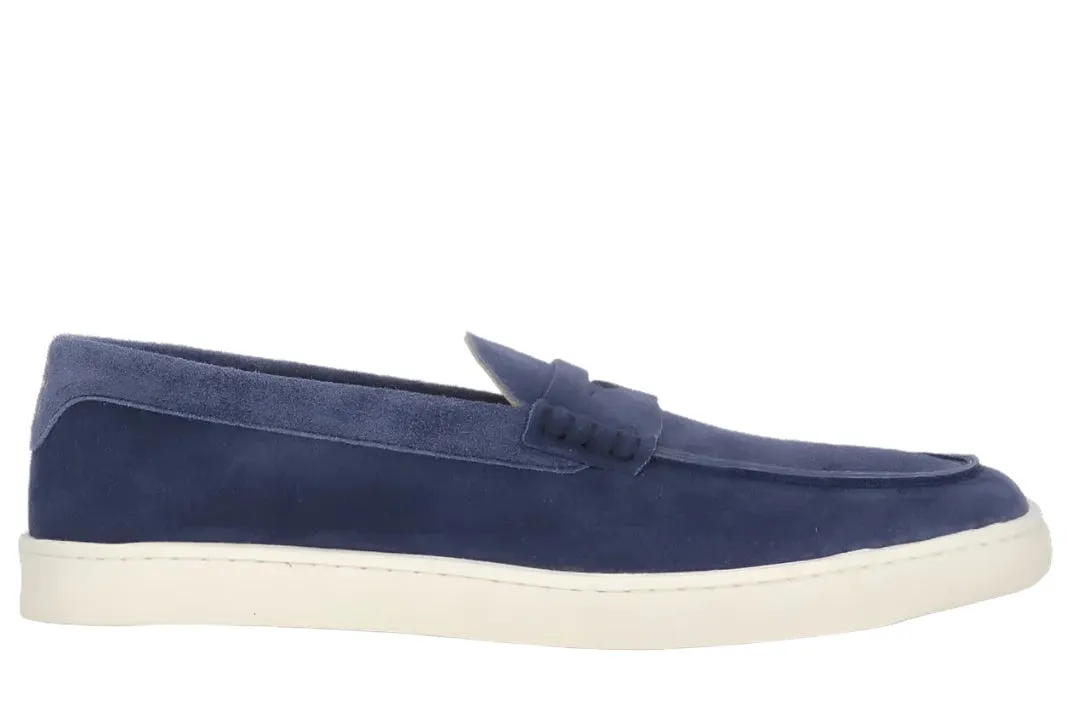 Brunello Cucinelli Mens Almond-Toe Slip-On Loafers in Deep Blue