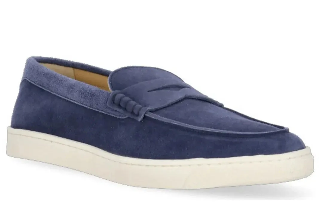 Brunello Cucinelli Mens Almond-Toe Slip-On Loafers in Deep Blue