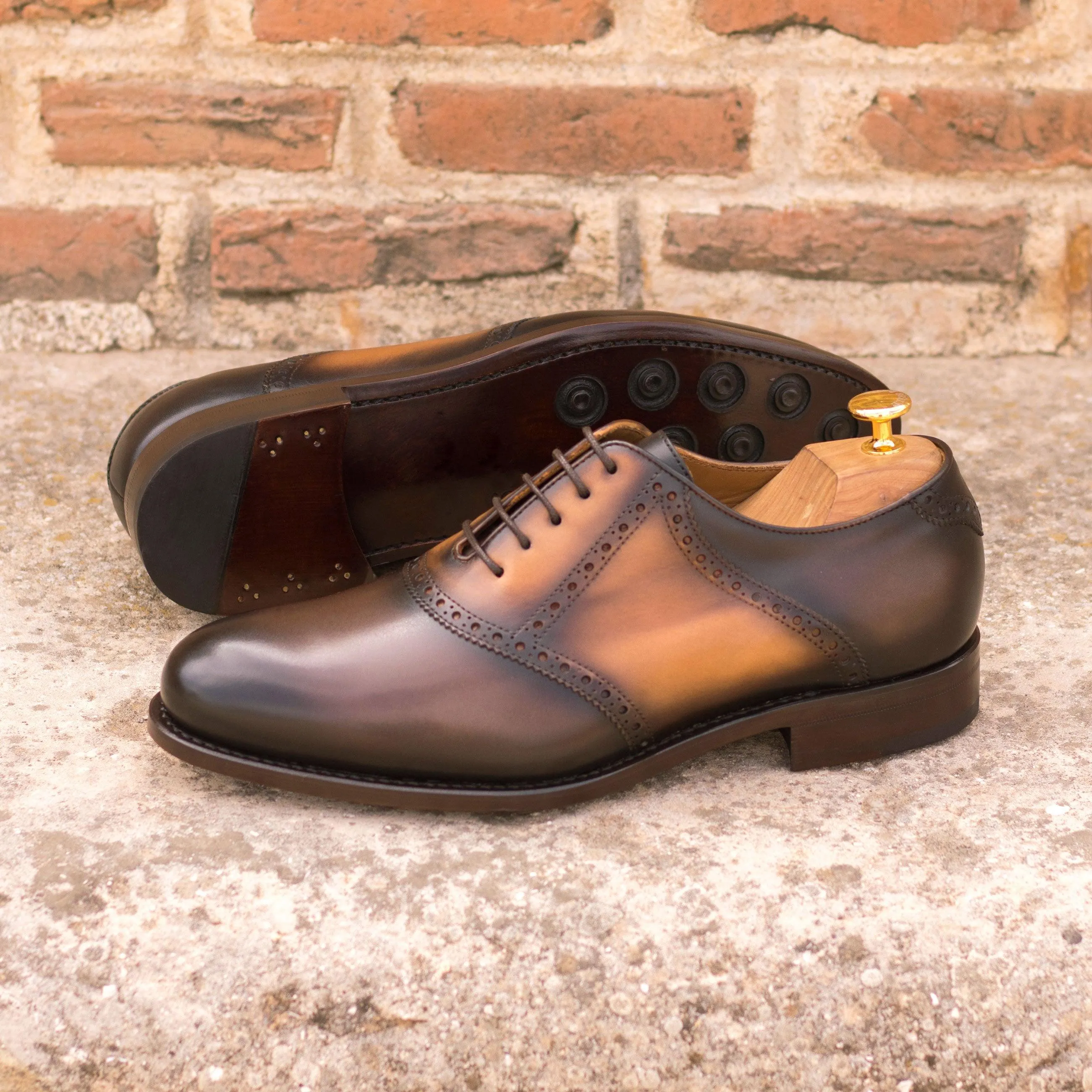Burnished Brown Leather Saddle Shoes