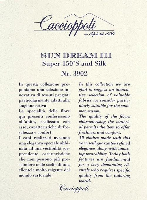 Caccioppoli Sun Dream Oro Ink Blue Wool Silk Suit