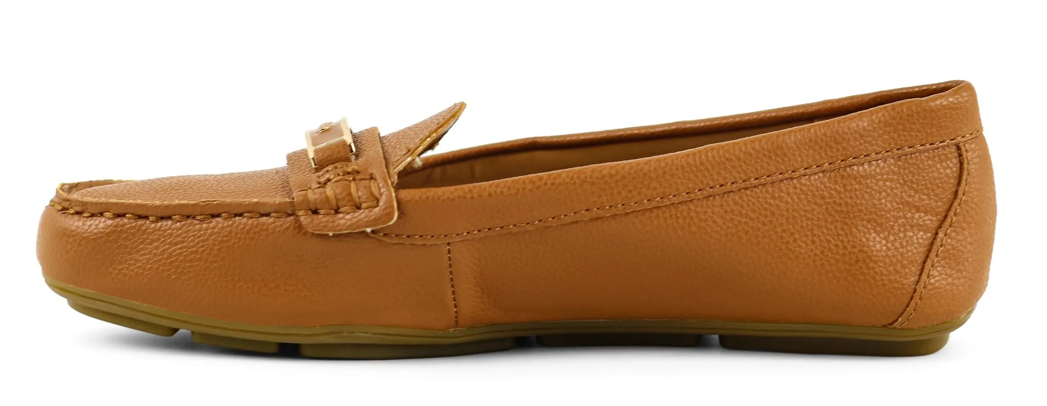 CALVIN KLEIN Cognac Leta Pebbled Leather Loafers
