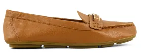 CALVIN KLEIN Cognac Leta Pebbled Leather Loafers
