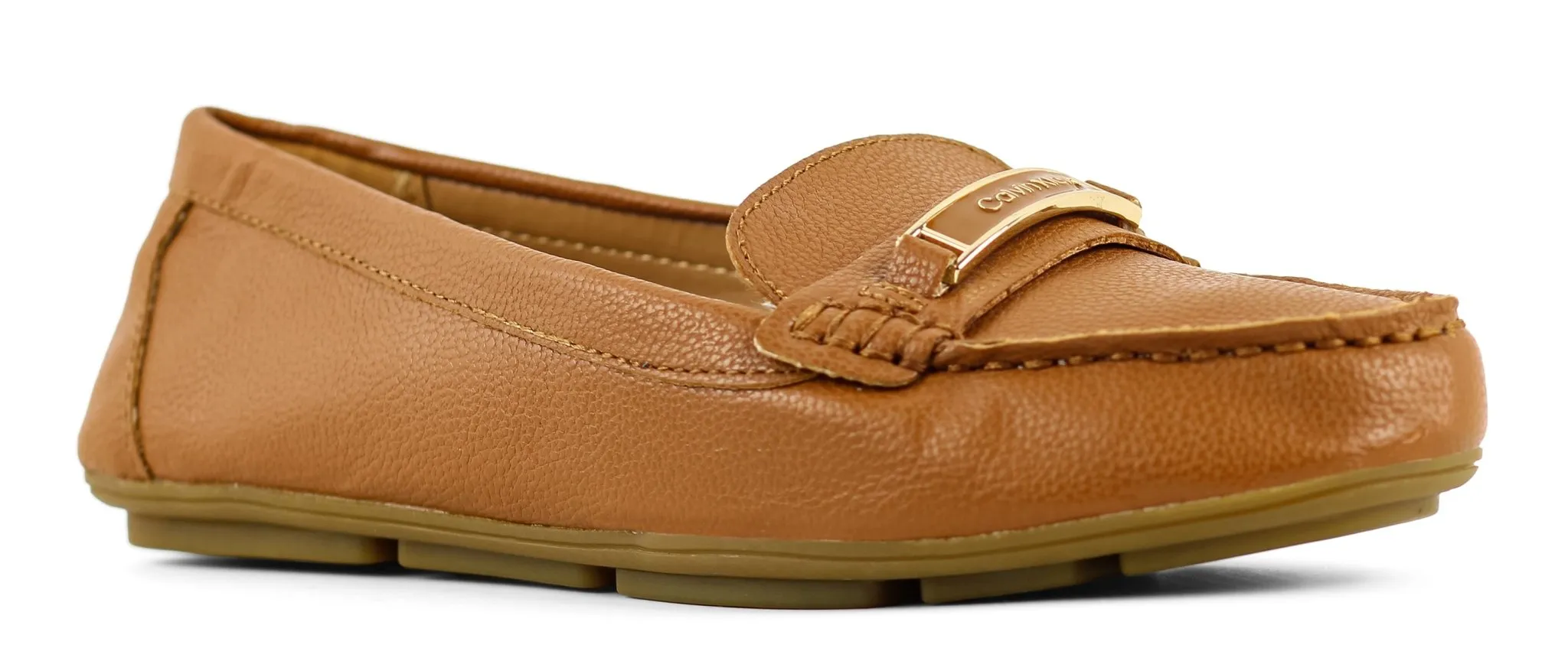 CALVIN KLEIN Cognac Leta Pebbled Leather Loafers