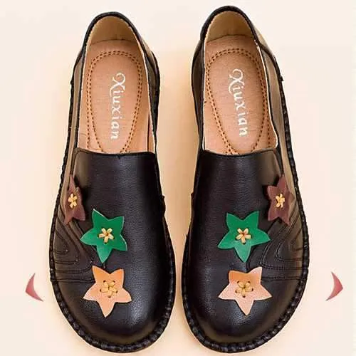Casual Soft Star Flat Leather Loafers For Women