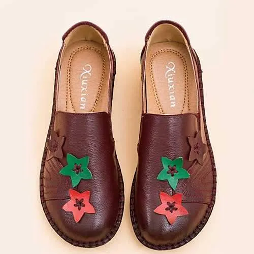 Casual Soft Star Flat Leather Loafers For Women