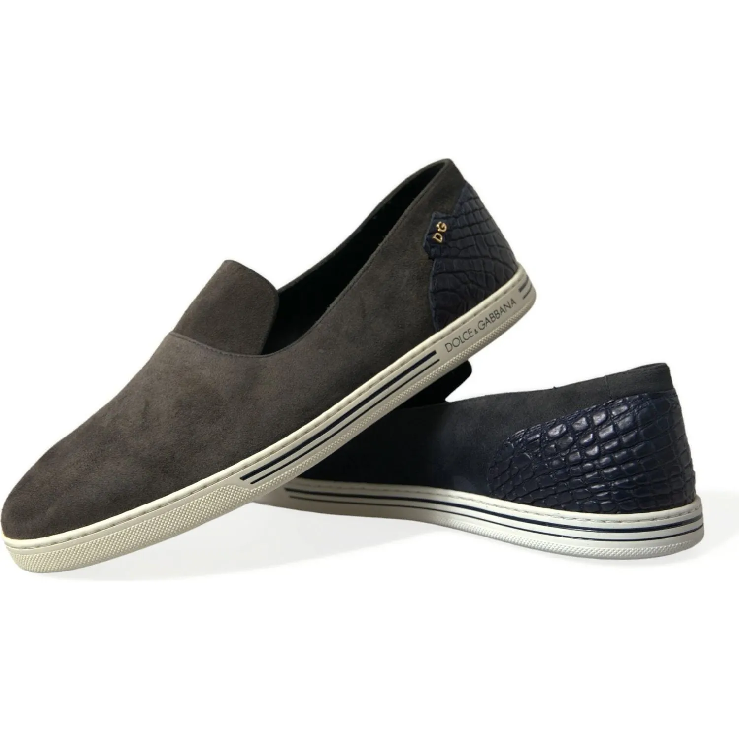Dolce & Gabbana Elegant Blue Suede & Crocodile Slippers