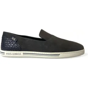 Dolce & Gabbana Elegant Blue Suede & Crocodile Slippers