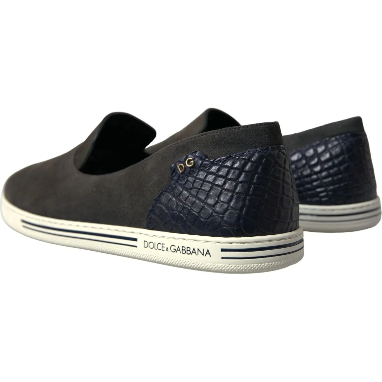 Dolce & Gabbana Elegant Blue Suede & Crocodile Slippers