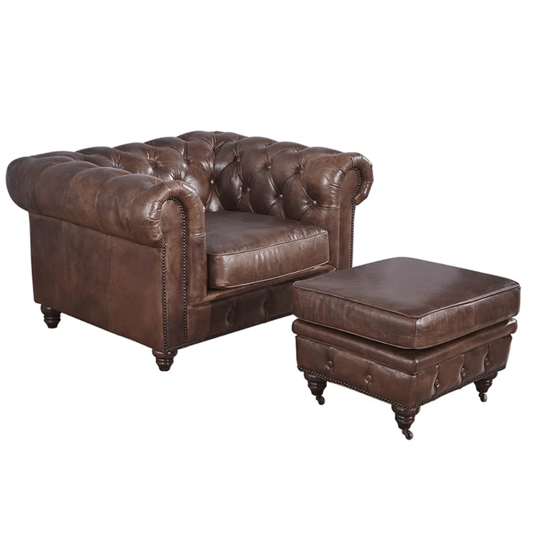 Figure It Out Chesterfield Brown Genuine Leather Sofa 4pc set