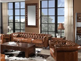 Figure It Out Chesterfield Brown Genuine Leather Sofa 4pc set