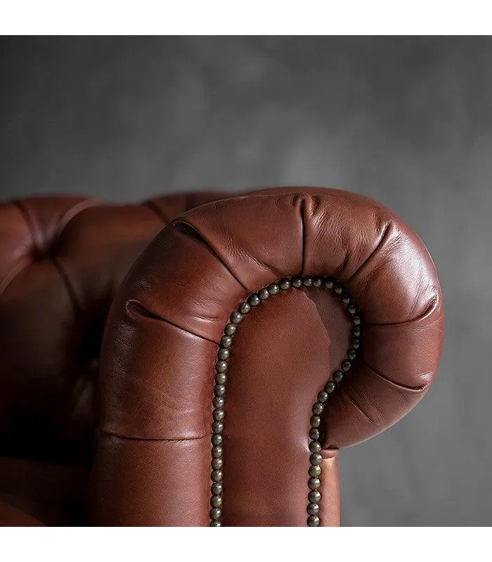 Figure It Out Chesterfield Brown Genuine Leather Sofa 4pc set