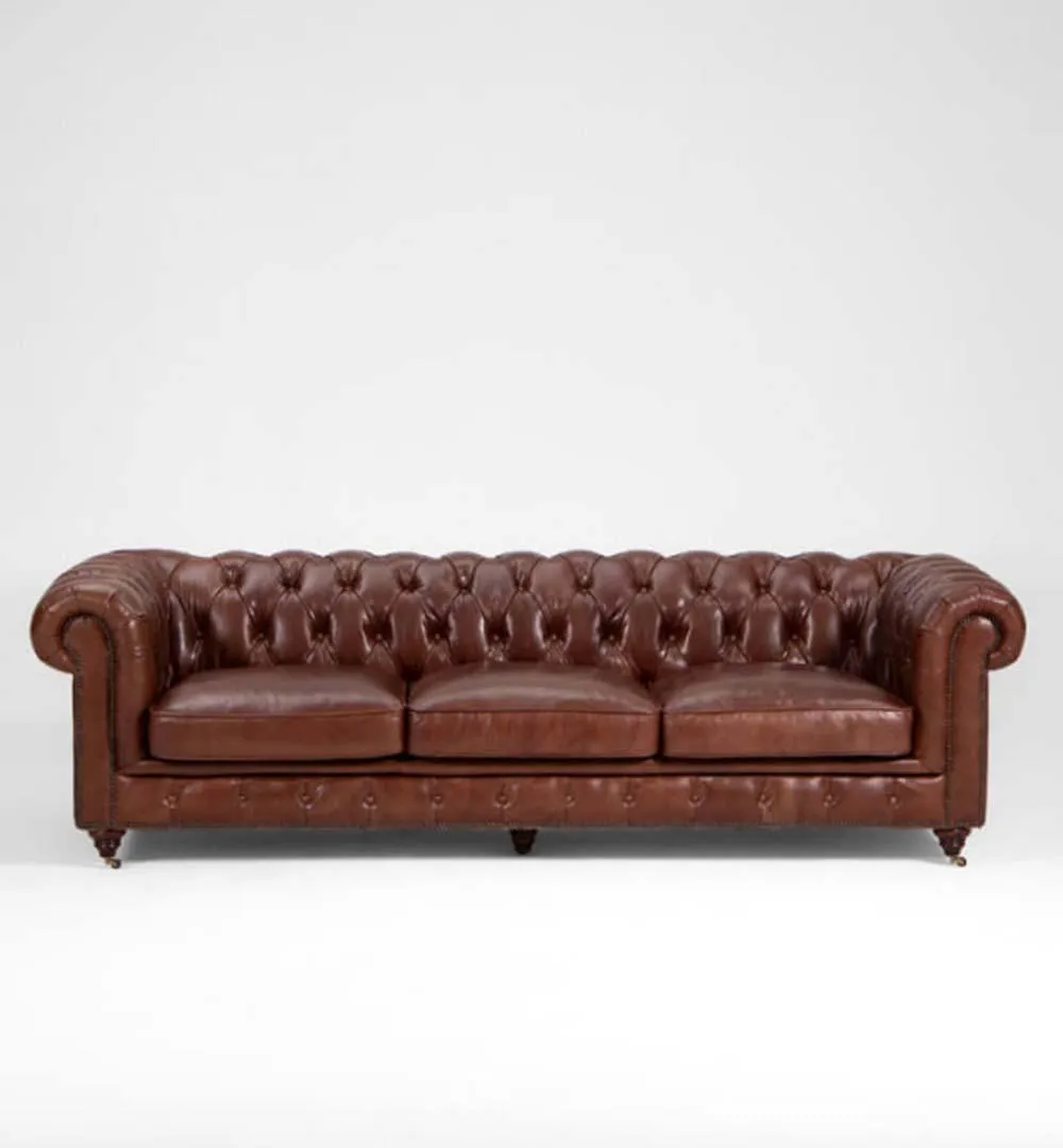 Figure It Out Chesterfield Brown Genuine Leather Sofa 4pc set