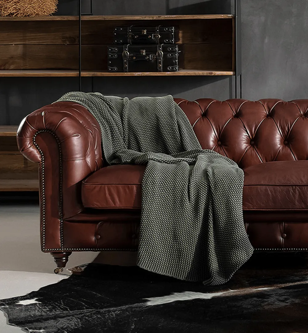 Figure It Out Chesterfield Brown Genuine Leather Sofa 4pc set