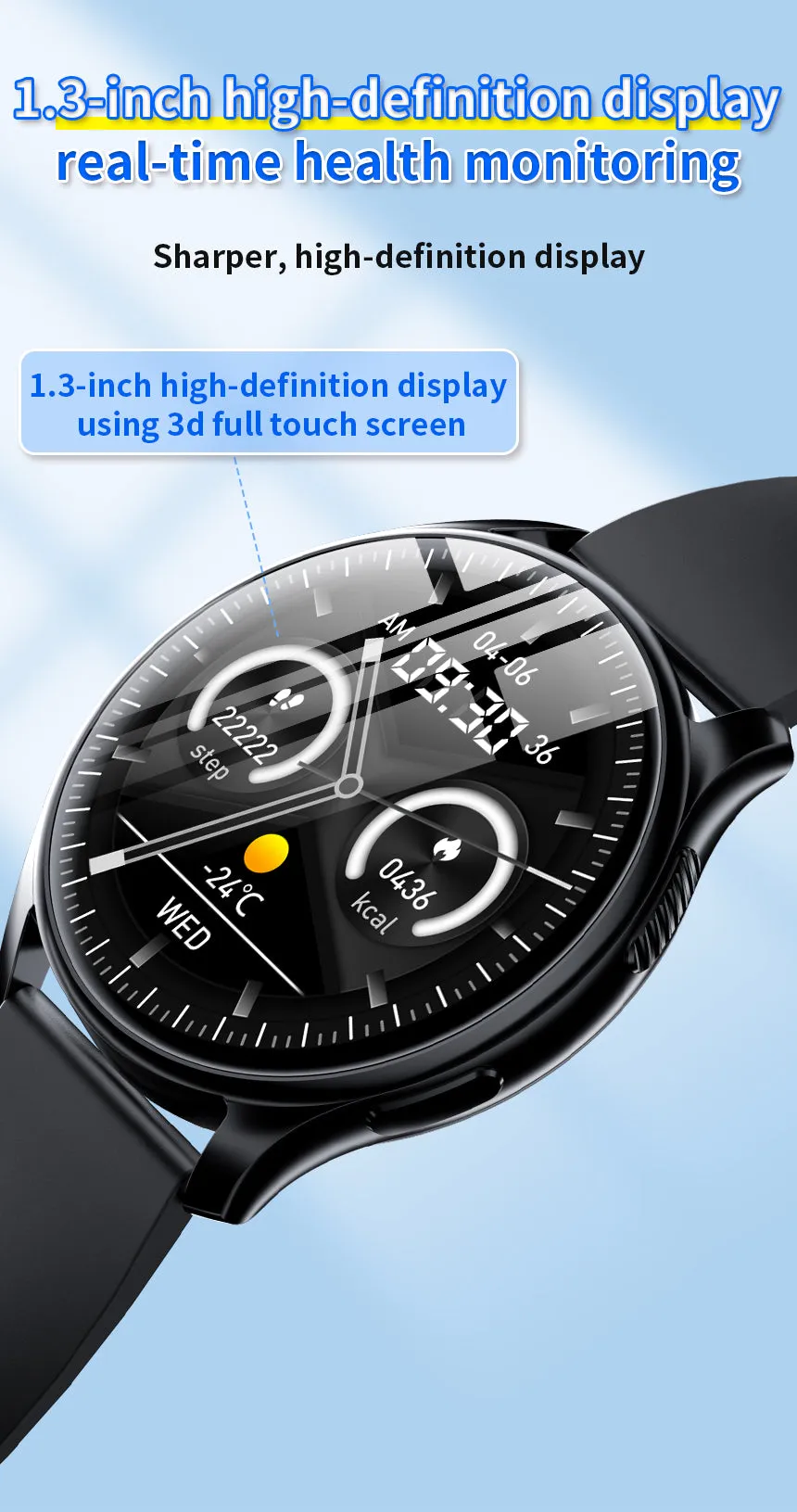 Fpogbef Smart Sport Watch for Android and IOS Phones, 1.3'' IP68 Waterproof Full Touch Fitness Activity Tracker Smart Watch with DIY Watch Face,Heart Rate,Pedometer Sleep Monitor for Men Women, Black