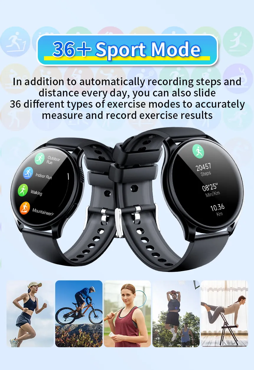 Fpogbef Smart Sport Watch for Android and IOS Phones, 1.3'' IP68 Waterproof Full Touch Fitness Activity Tracker Smart Watch with DIY Watch Face,Heart Rate,Pedometer Sleep Monitor for Men Women, Black
