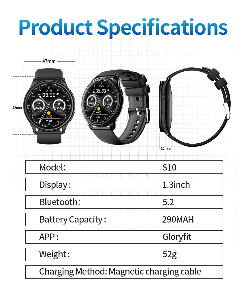 Fpogbef Smart Sport Watch for Android and IOS Phones, 1.3'' IP68 Waterproof Full Touch Fitness Activity Tracker Smart Watch with DIY Watch Face,Heart Rate,Pedometer Sleep Monitor for Men Women, Black