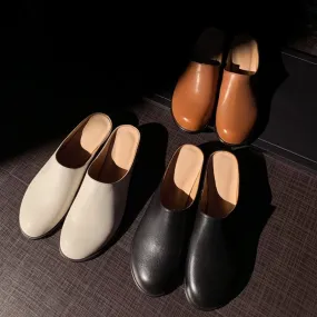 Handmade Leather Mules for Women Backless Loafers in Brown/Black/Beige