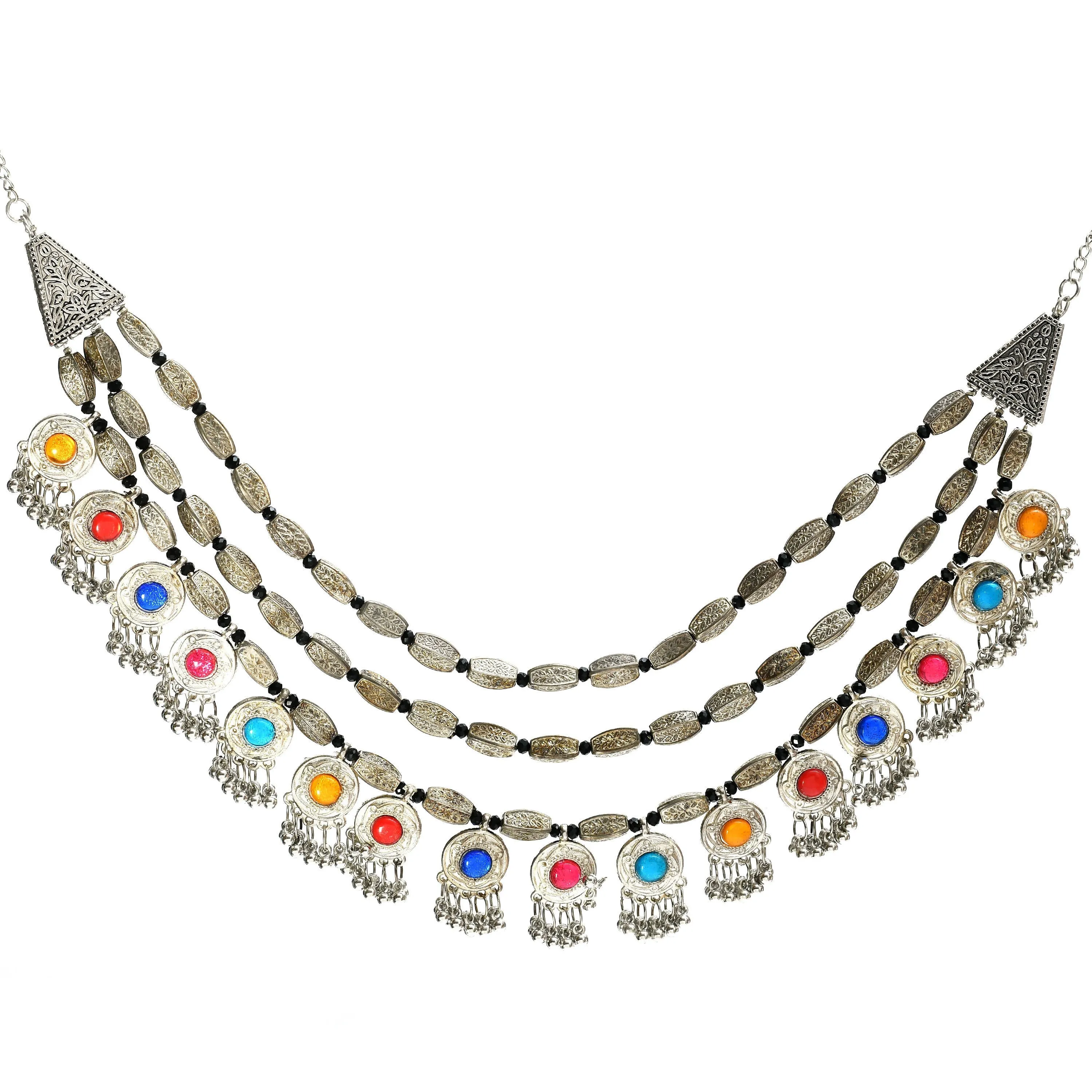 Kamal Johar Traditional Multi colour Stone Necklace with Earrings Jkms_120