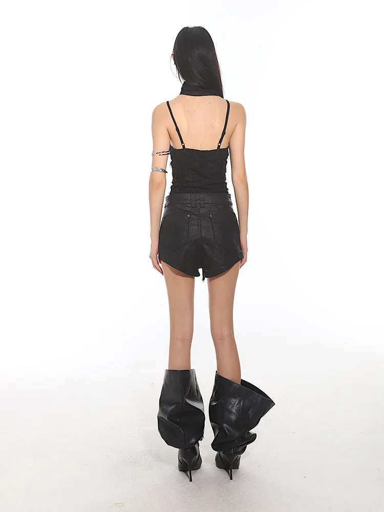 Lace-Up Corset Tank Top with Sheer Overlay