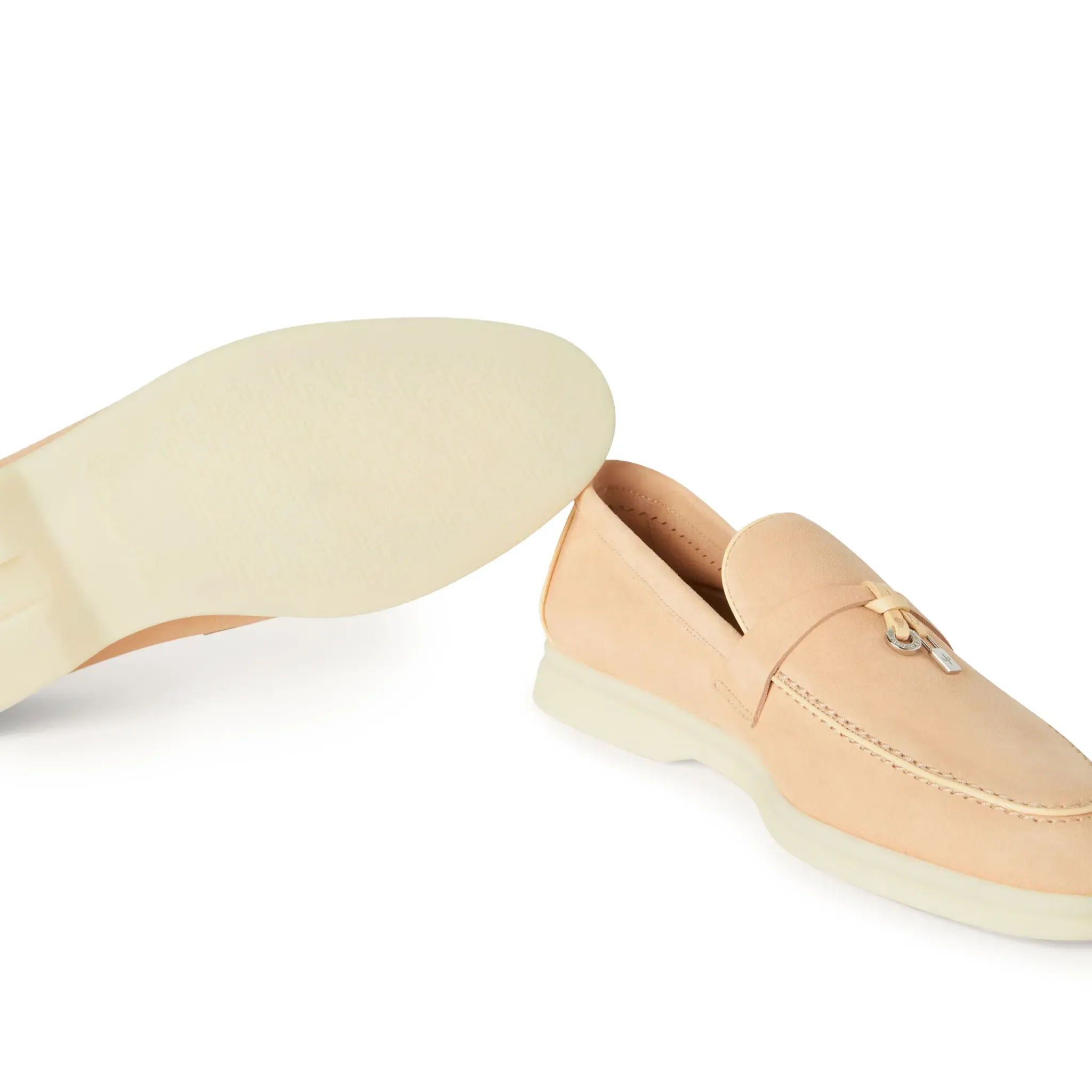 Loro Piana Summer Charms Walk Suede Goatskin Pink Reef Loafers