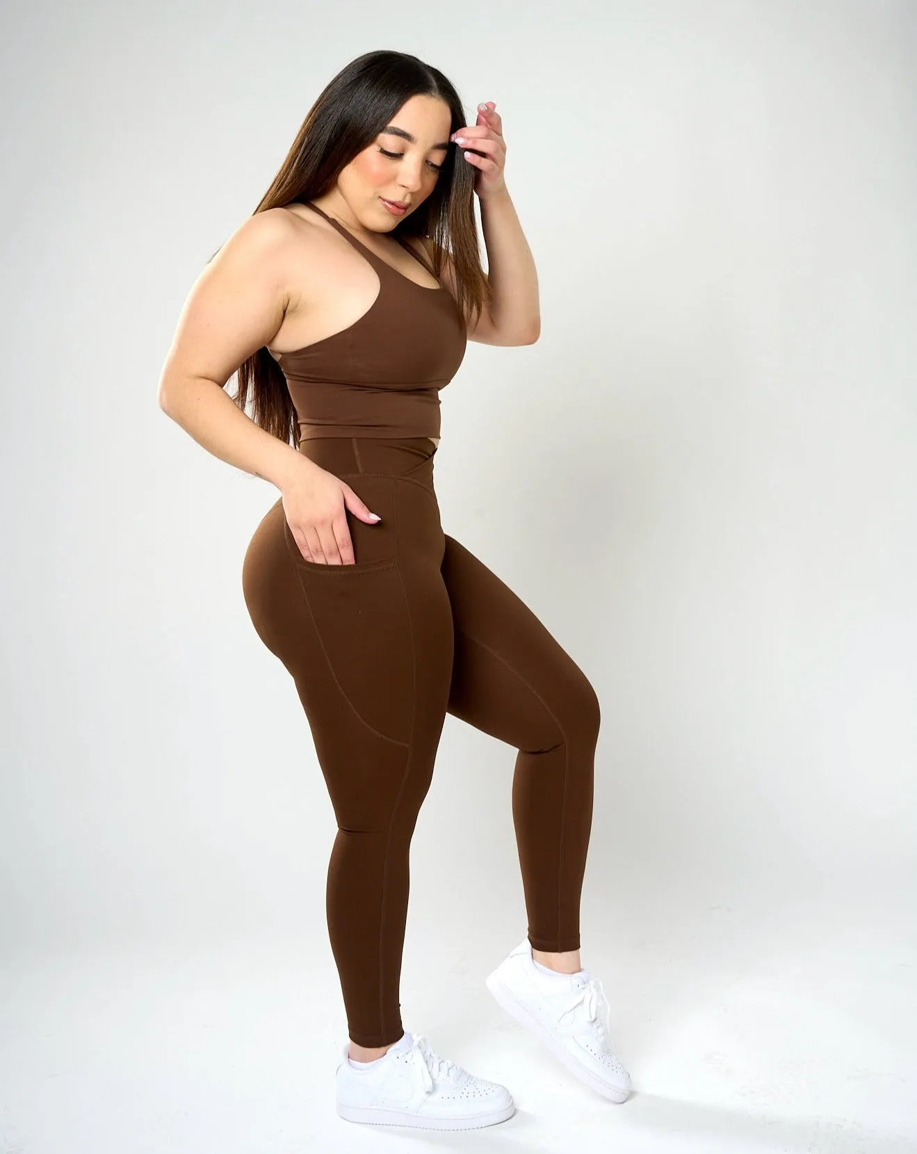 Maria High Rise Pocket Leggings - Brown