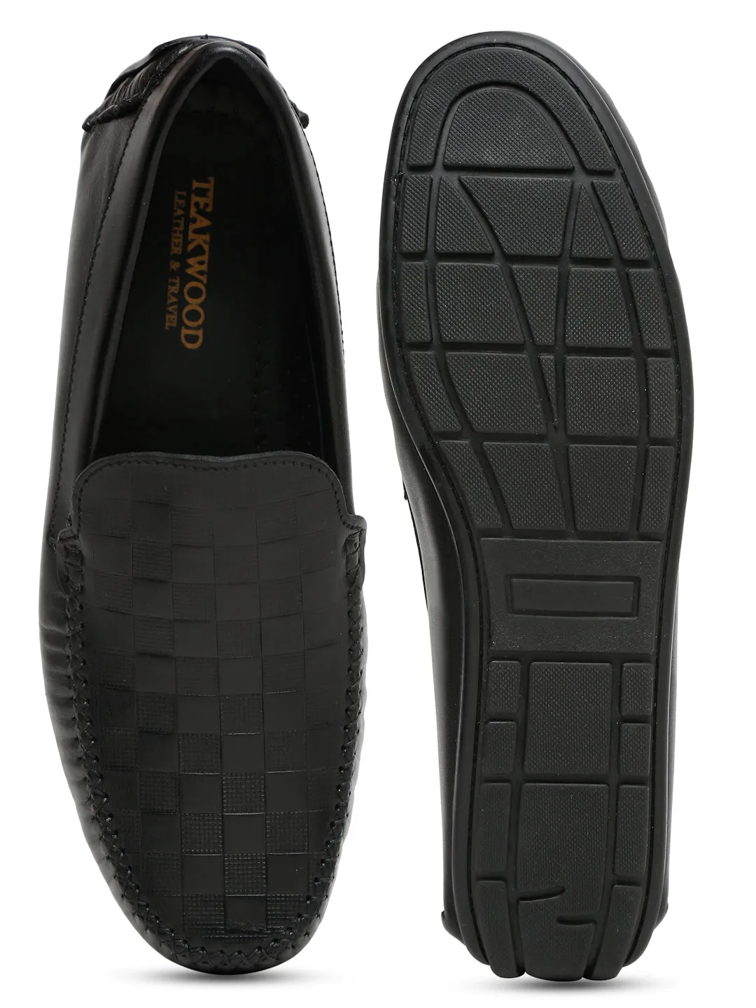 Men Black Texture Genuine Leather Loafers