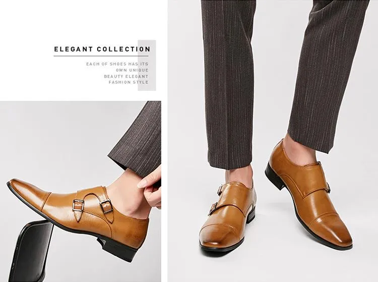 Mens Dress Shoes Genuine Leather Double Buckle Monk Strap Male Classic Shoes Luxury Oxford Shoes For Men Party Wedding Footwear