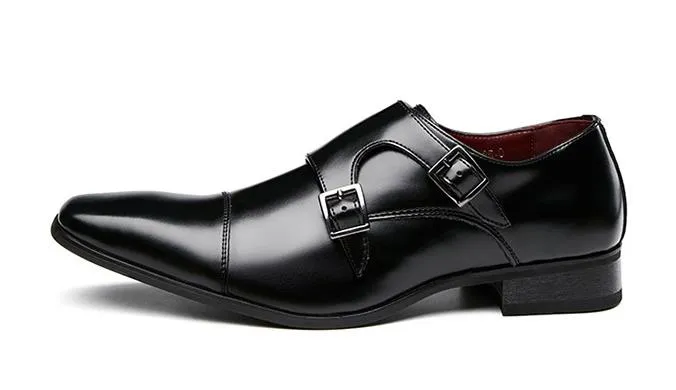 Mens Dress Shoes Genuine Leather Double Buckle Monk Strap Male Classic Shoes Luxury Oxford Shoes For Men Party Wedding Footwear