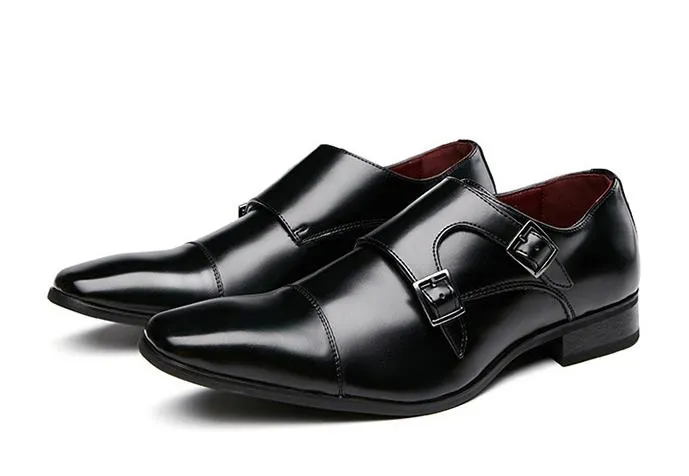 Mens Dress Shoes Genuine Leather Double Buckle Monk Strap Male Classic Shoes Luxury Oxford Shoes For Men Party Wedding Footwear