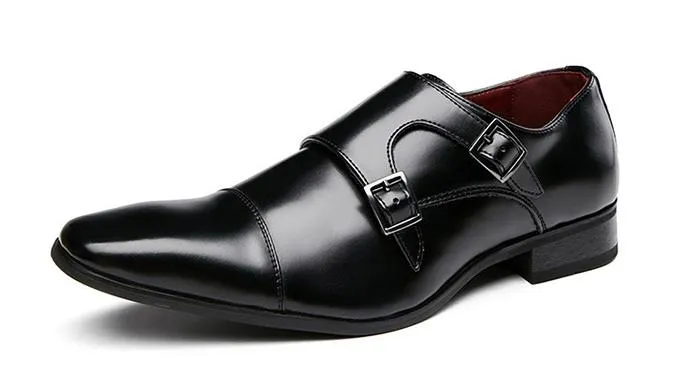 Mens Dress Shoes Genuine Leather Double Buckle Monk Strap Male Classic Shoes Luxury Oxford Shoes For Men Party Wedding Footwear